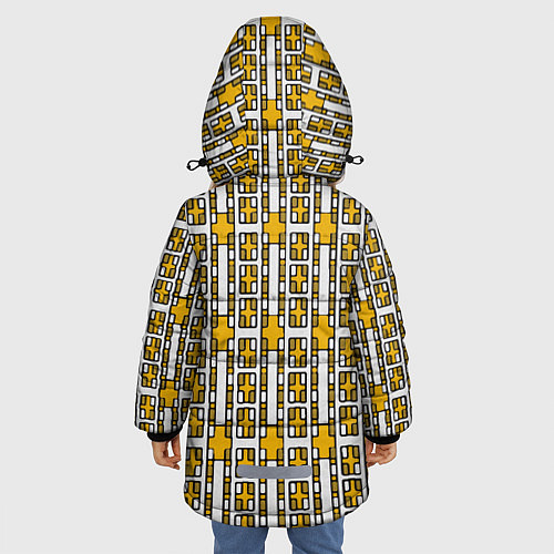 Зимняя куртка для девочки Жёлтые и белые кирпичики на белом фоне / 3D-Черный – фото 4