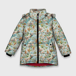 Куртка зимняя для девочки Сирень цветы паттерн, цвет: 3D-красный