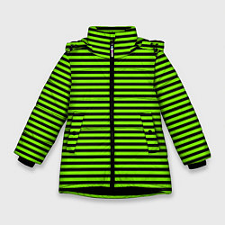 Зимняя куртка для девочки Кислотный зелёный в чёрную полоску