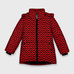 Зимняя куртка для девочки Чёрно-красный искажённые полосы
