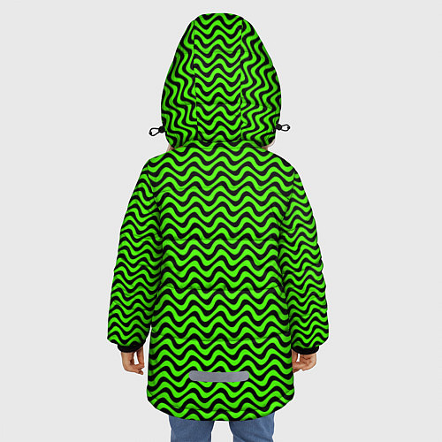 Зимняя куртка для девочки Искажённые полосы кислотный зелёный / 3D-Черный – фото 4