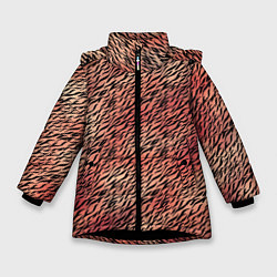 Куртка зимняя для девочки Имитация шкуры красно-коричневый, цвет: 3D-черный
