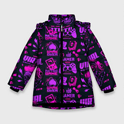 Куртка зимняя для девочки Virtual reality lettering, цвет: 3D-черный