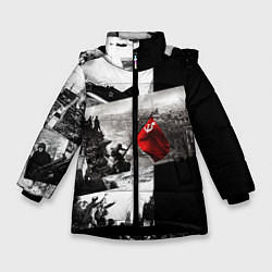 Куртка зимняя для девочки День победы 9 мая коллаж из фронтовых моментов, цвет: 3D-черный