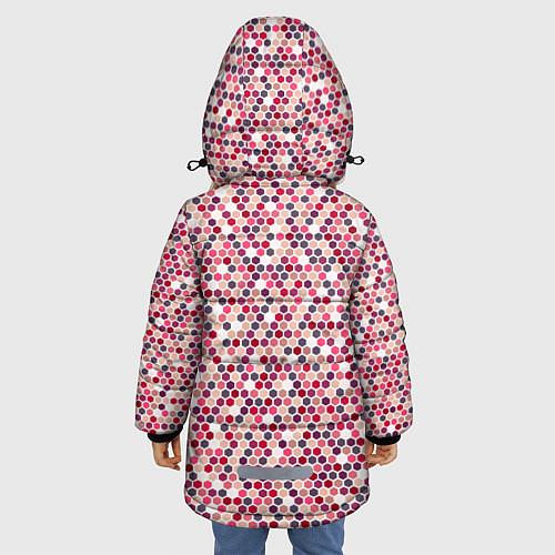 Зимняя куртка для девочки Паттерн соты розовый / 3D-Черный – фото 4