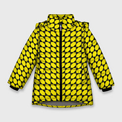 Куртка зимняя для девочки Жёлтые лепестки шестиугольники, цвет: 3D-светло-серый