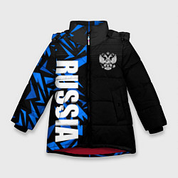 Куртка зимняя для девочки Россия - синяя абстракция, цвет: 3D-красный