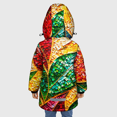 Зимняя куртка для девочки Яркая мозаика с разноцветным абстрактным узором и / 3D-Черный – фото 4
