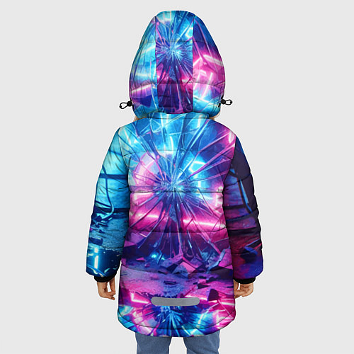 Зимняя куртка для девочки Разбитая неоновая вывеска - мегаполис / 3D-Черный – фото 4