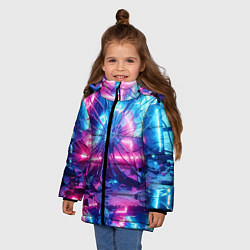 Куртка зимняя для девочки Разбитая неоновая вывеска - мегаполис, цвет: 3D-красный — фото 2