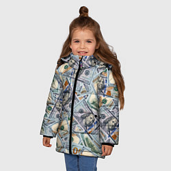Куртка зимняя для девочки Банкноты сто долларов, цвет: 3D-светло-серый — фото 2