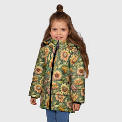 Куртка зимняя для девочки Желтые подсолнухи и пшеница, цвет: 3D-светло-серый — фото 2