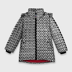 Куртка зимняя для девочки Чёрно-белые волнистые линии, цвет: 3D-красный