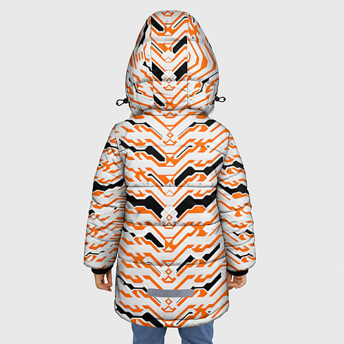 Зимняя куртка для девочки Агрессивный бело-оранжевый паттерн / 3D-Черный – фото 4