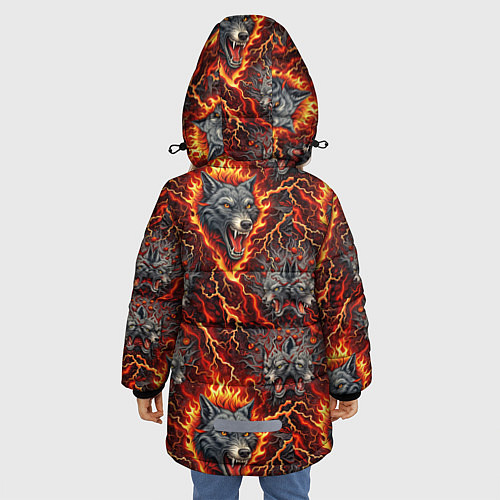Зимняя куртка для девочки Волки эпичный паттерн / 3D-Черный – фото 4