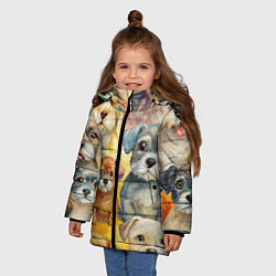 Куртка зимняя для девочки Красочный паттерн с щенками, цвет: 3D-красный — фото 2