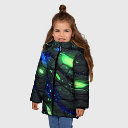 Куртка зимняя для девочки Разлом плит с зеленым свечением, цвет: 3D-светло-серый — фото 2