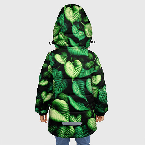 Зимняя куртка для девочки Зеленые листья и мох / 3D-Красный – фото 4