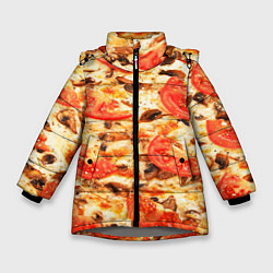 Куртка зимняя для девочки Пицца с грибами и томатом - текстура, цвет: 3D-светло-серый