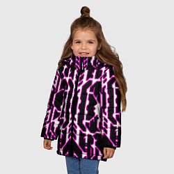 Куртка зимняя для девочки Техно белые линии с розовой обводкой на чёрном фон, цвет: 3D-светло-серый — фото 2