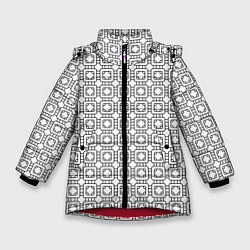 Куртка зимняя для девочки Черный геометрический узор на белом фоне, цвет: 3D-красный