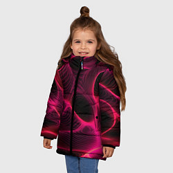 Куртка зимняя для девочки Неоновая яркая геометрическая абстракция со светом, цвет: 3D-красный — фото 2