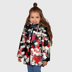 Куртка зимняя для девочки Черно-белые блоки в красном тумане, цвет: 3D-черный — фото 2