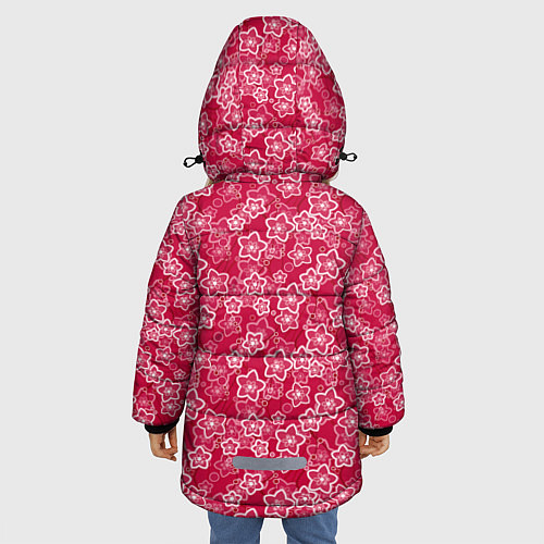 Зимняя куртка для девочки Красно-белый цветочный узор ретро / 3D-Черный – фото 4