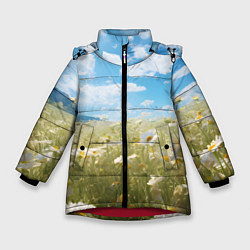 Куртка зимняя для девочки Ромашковое поле, цвет: 3D-красный