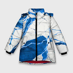 Куртка зимняя для девочки Бело-синий мрамор, цвет: 3D-красный