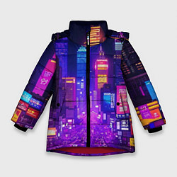 Куртка зимняя для девочки Город ночью, цвет: 3D-красный
