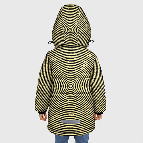 Зимняя куртка для девочки Чёрно-бежевый круг гипнотический / 3D-Черный – фото 4