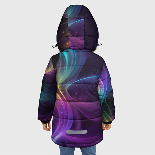 Зимняя куртка для девочки Радужные неоновые волны и разводы на черном фоне / 3D-Светло-серый – фото 4