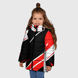 Куртка зимняя для девочки Бело-красные полосы на чёрном фоне, цвет: 3D-красный — фото 2
