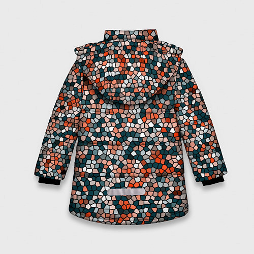 Зимняя куртка для девочки Красно-бирюзовый паттерн мелкая мозаика / 3D-Светло-серый – фото 2