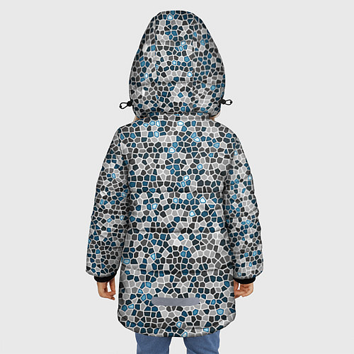 Зимняя куртка для девочки Паттерн мозаика серый с голубым / 3D-Черный – фото 4