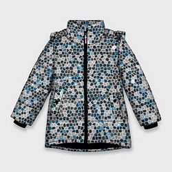 Куртка зимняя для девочки Паттерн мозаика серый с голубым, цвет: 3D-черный