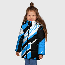 Куртка зимняя для девочки Бело-синие полосы на чёрном фоне, цвет: 3D-красный — фото 2