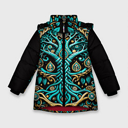 Куртка зимняя для девочки Древо жизни - сакральная славянская символика, цвет: 3D-красный