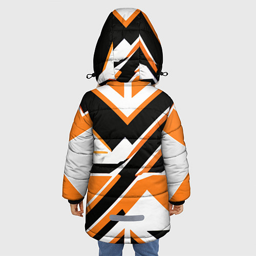 Зимняя куртка для девочки Чёрно-оранжевые широкие линии на белом фоне / 3D-Черный – фото 4