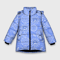 Куртка зимняя для девочки Синие цветочные рожицы, цвет: 3D-черный