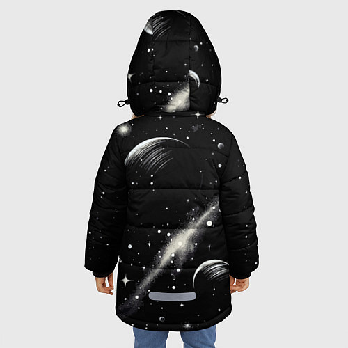 Зимняя куртка для девочки Бескрайний космос - нейросеть / 3D-Красный – фото 4