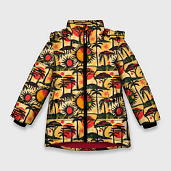 Куртка зимняя для девочки Африка солнце пальмы, цвет: 3D-красный