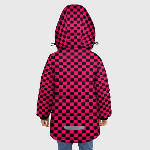 Зимняя куртка для девочки Паттерн розовый клетка / 3D-Черный – фото 4