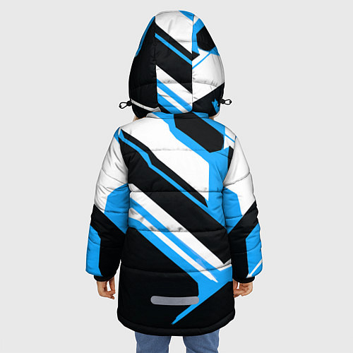 Зимняя куртка для девочки Бело-голубые линии на чёрном фоне / 3D-Черный – фото 4