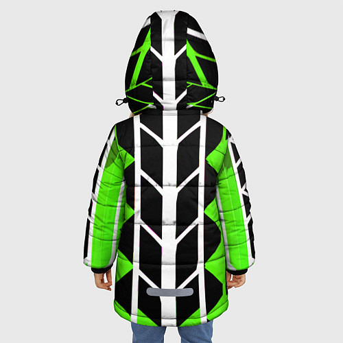 Зимняя куртка для девочки Бело-зелёные линии на чёрном фоне / 3D-Красный – фото 4