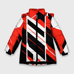 Куртка зимняя для девочки Black and red stripes on a white background, цвет: 3D-черный