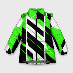 Куртка зимняя для девочки Black and green stripes on a white background, цвет: 3D-светло-серый