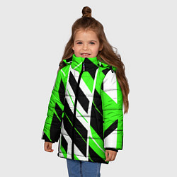 Куртка зимняя для девочки Black and green stripes on a white background, цвет: 3D-красный — фото 2