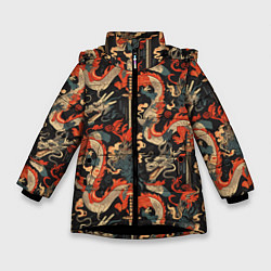 Куртка зимняя для девочки Паттерн с драконом, цвет: 3D-черный